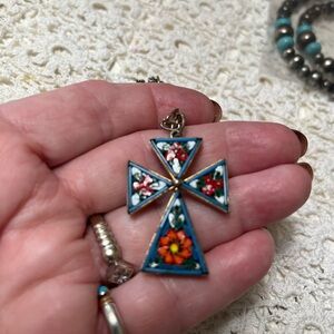 Colorful Floral Cross Pendant Necklace